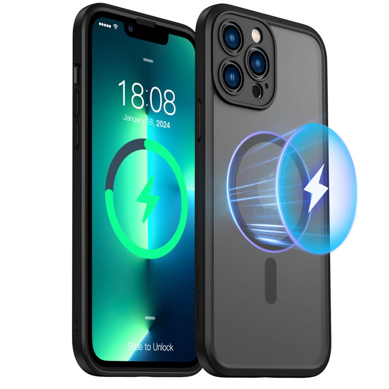 ImpactStrong Magnetic Guard Designed for iPhone 13 Pro Max Case [Camera Protection] [Military Grade Drop Tested] [Compatible with MagSafe] Slim Translucent Matte Phone Case (6.7") - Black - Image 4