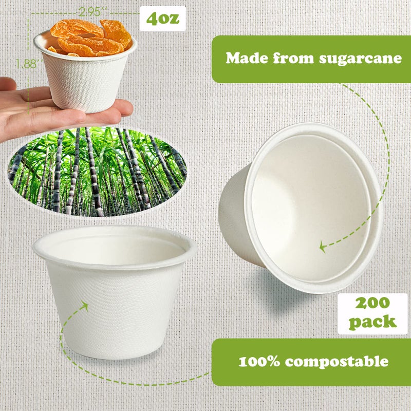 ECOLipak 200 Pack 4 oz Compostable Portion Cups  100% Biodegradable Souffle Cups  Disposable Paper Cups for Condiment Samples - Image 2