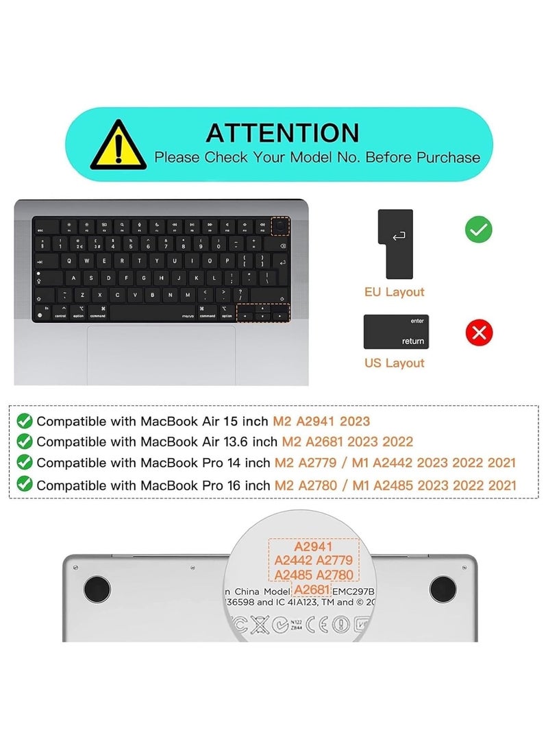 أمم غطاء لوحة المفاتيح الروسية الإنجليزية من السيليكون لإصدار الاتحاد الأوروبي لجهاز M2 MacBook Air 13.6 بوصة 2022 A2681 و MacBook Pro 14 بوصة 2022 2021 A2442 M1 و MacBook Pro 16 بوصة 2022 2021 A2485 M1 ، - Image 2