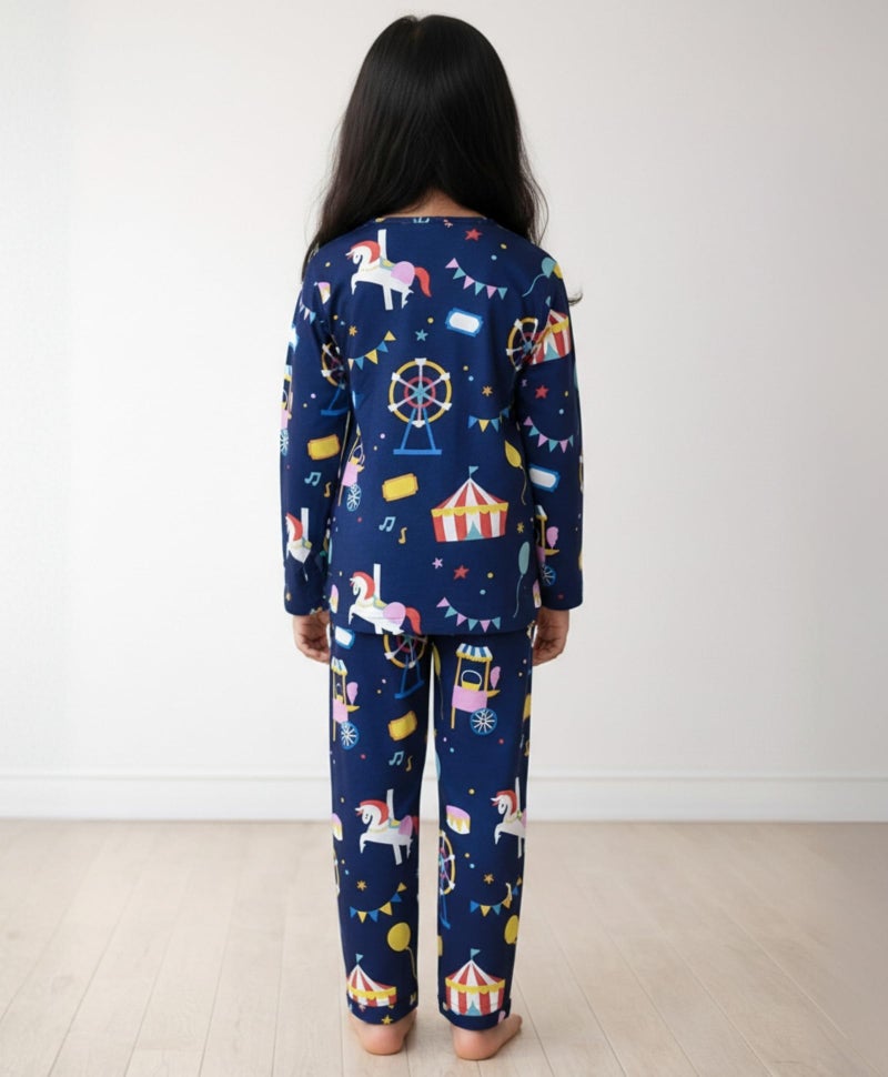 ANTHRILO Pure Cotton Printed Pyjama Set for Girls | Regular Wear | Carnival Circus Long Sleeves Pyjama Set - Blue 0-6 Months - Image 4