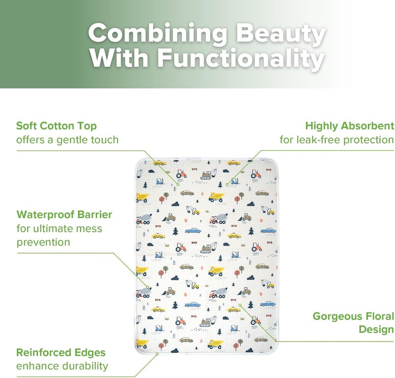 haakaa Waterproof Changing Pad Liners, 100% Cotton, Soft & Breathable (1pc, 19.5" x 27.5" Construction Crew) - Image 5