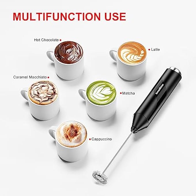 Bonsenkitchen Electric Milk Frother Automatic Milk Foam Maker For Bulletproof Coffee Matcha Hot Chocolate Stainless Steel Whisk Battery Operated Mini Drink Mixer Blender - Image 5