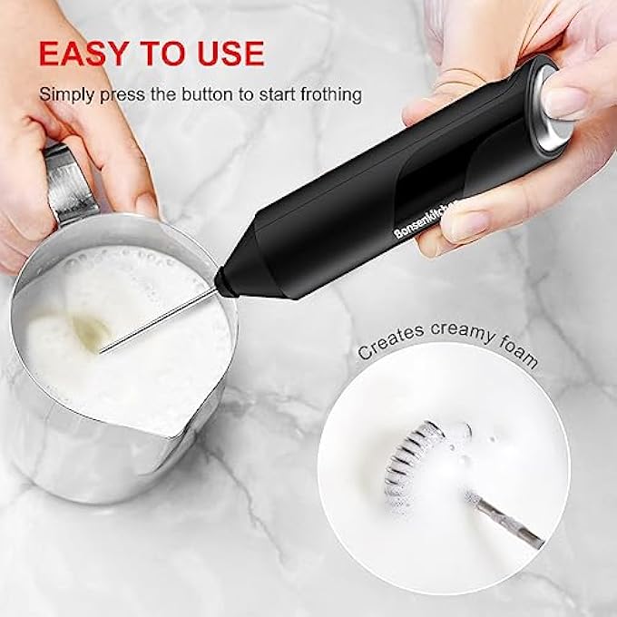 Bonsenkitchen Electric Milk Frother Automatic Milk Foam Maker For Bulletproof Coffee Matcha Hot Chocolate Stainless Steel Whisk Battery Operated Mini Drink Mixer Blender - Image 4