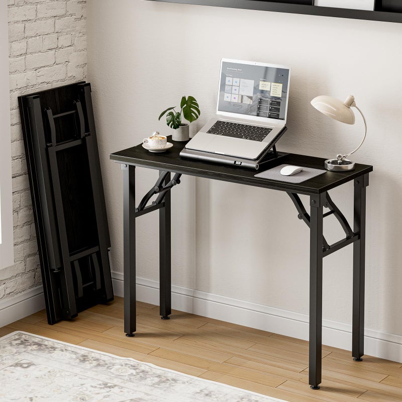 Frylr Small Folding Computer Desk â€“ Portable 35.8 Inch Foldable Laptop Table, Collapsible and Compact for Easy Storage and Fast Setup, Lightweight for Small Spaces, Craft and Study Use, Dark Oak - Image 1