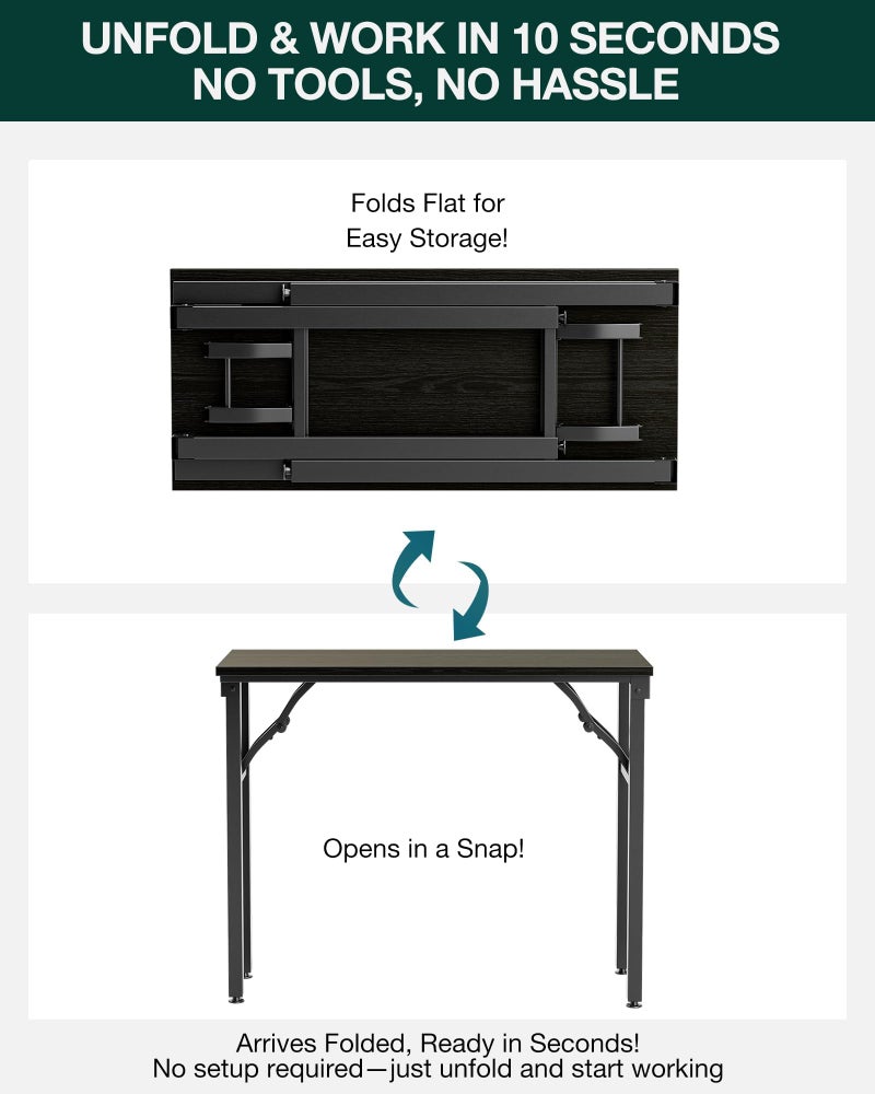 Frylr Small Folding Computer Desk â€“ Portable 35.8 Inch Foldable Laptop Table, Collapsible and Compact for Easy Storage and Fast Setup, Lightweight for Small Spaces, Craft and Study Use, Dark Oak - Image 2