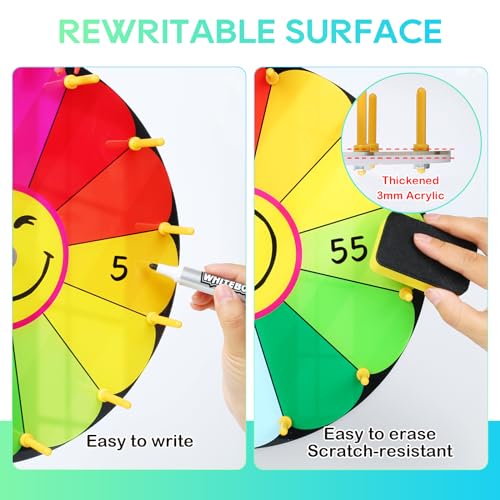 Delizon 12 Inch Color Prize Wheel, 12 Slot Spinning Wheel Fortune Game, Holiday Activities, Party, Classroom or Home Education, Sunflower Pattern - Image 4