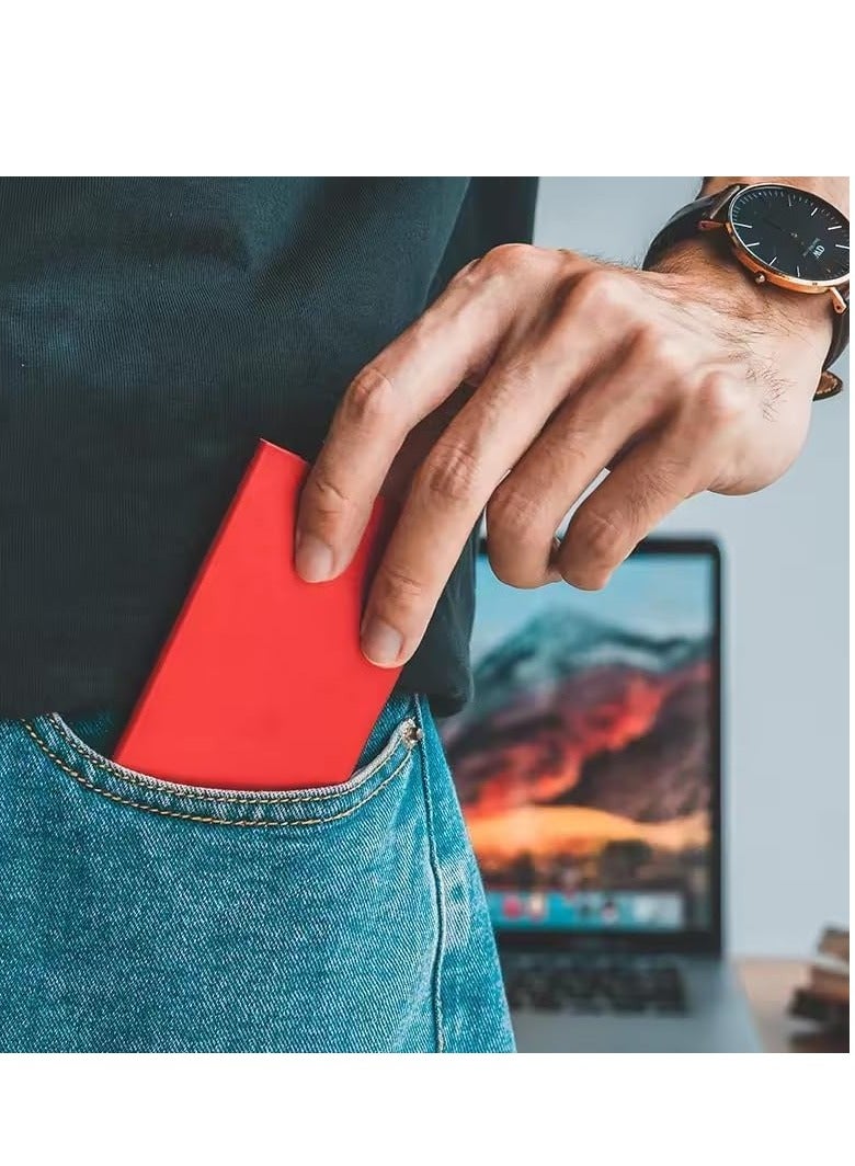 RFID Smart Card Storage Wallet, Slim Aluminum Card Holder with Elastic Back Pocket for Travel Card Holder (Red)