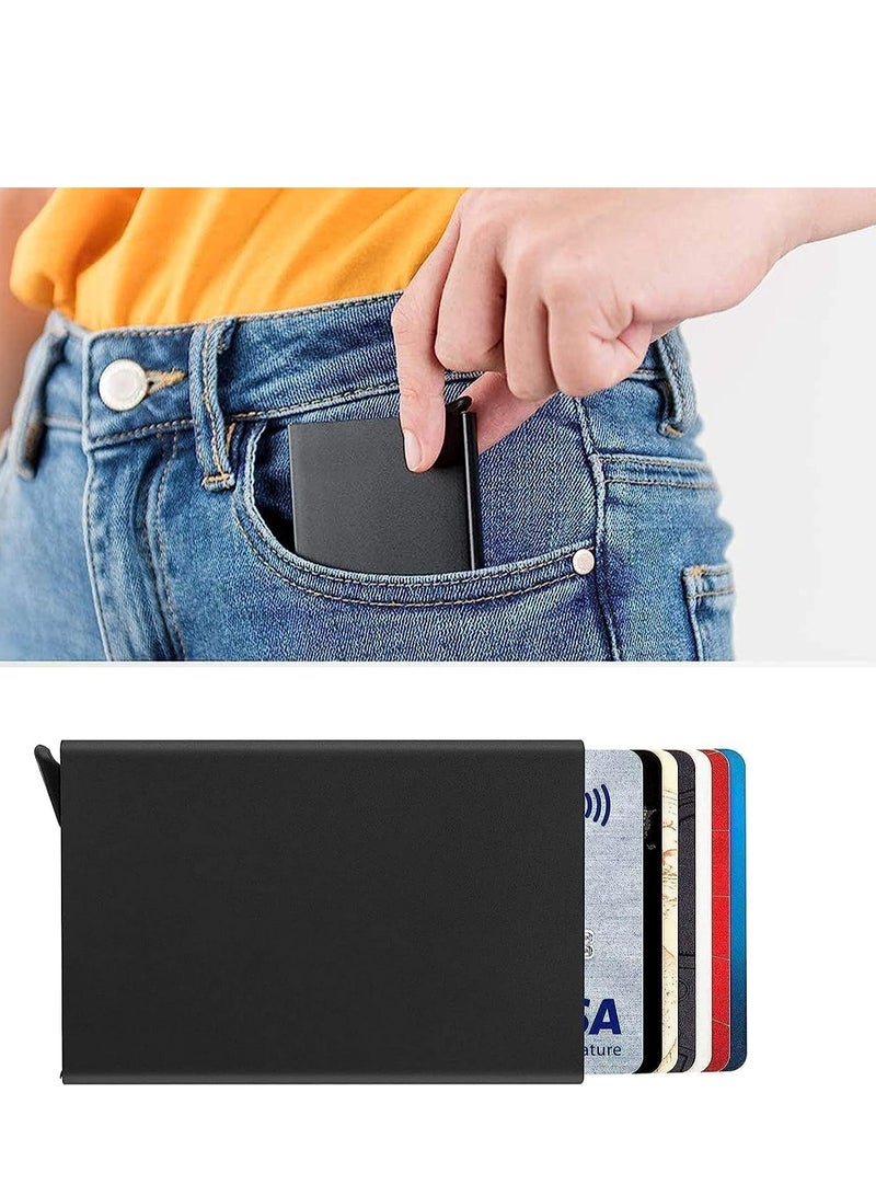 RFID Smart Card Storage Wallet, Slim Aluminum Card Holder with Elastic Back Pocket for Travel Card Holder (Red)