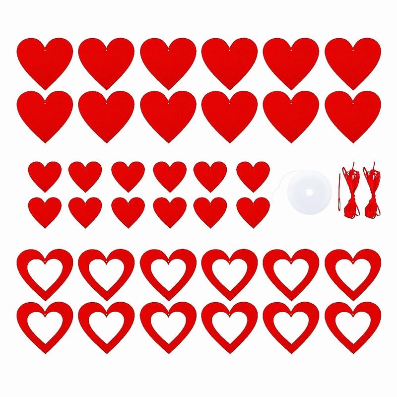 SaktopDeco 30 PCS Red Felt Heart Ornaments Heart Shaped Ornaments Bulk Hanging Decorations for Wedding Valentine Party Decoration - Image 3