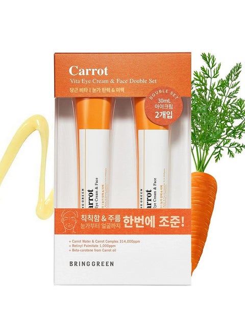 Carrot Vita Eye Cream & Face Double Set (2 Count) Antiaging Wrinkles Eyecream With Vitamins C B E Retinol Betacarotene Improve Skin Tone Dark&Red Spots 1.01 Fl.Oz. X2 30Ml+30Ml