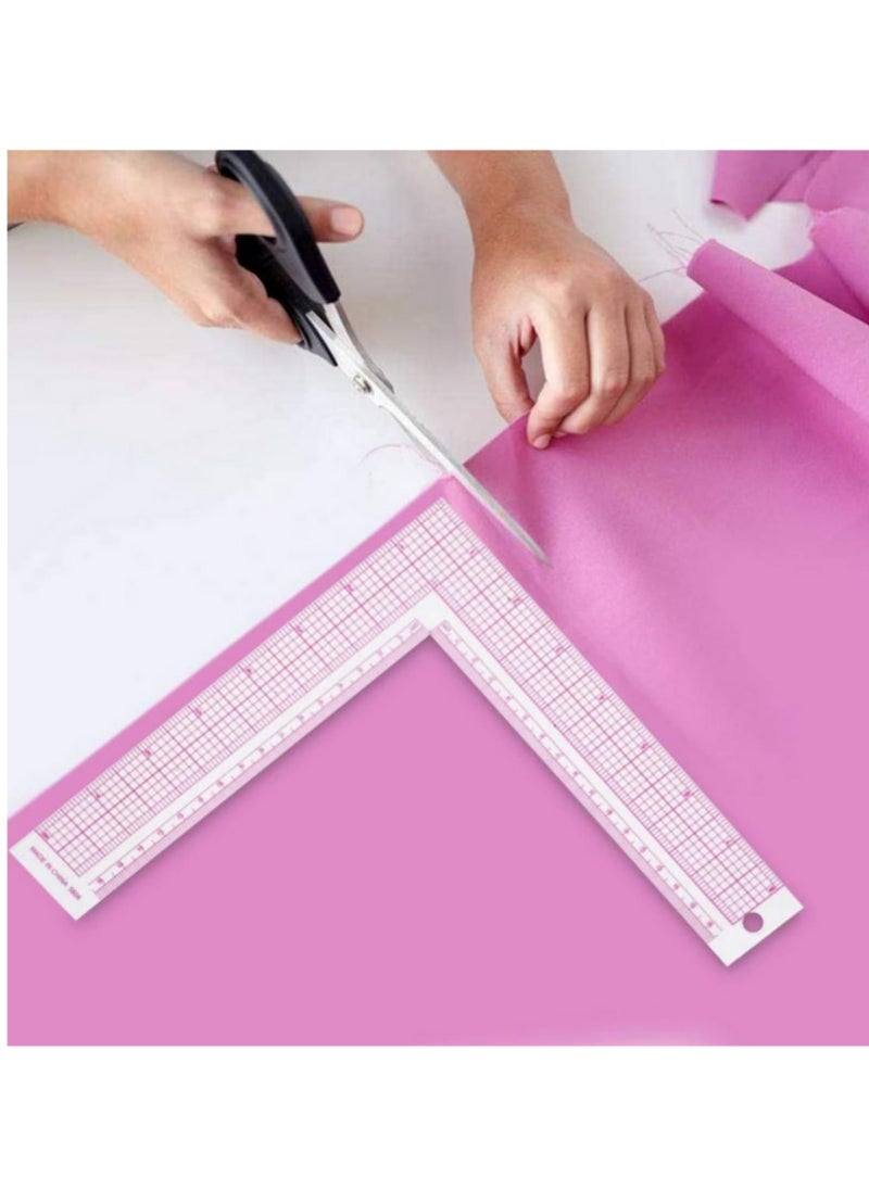 Generic - 1PC L-Shape Sewing Ruler Plastic L-Square Curve Ruler with Metric & Inch Measurements, Right Angle Tailor Craft Tool for Drawing, Cutting, Durable Transparent Grid Design - Image 1