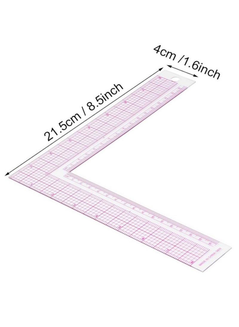 Generic - 1PC L-Shape Sewing Ruler Plastic L-Square Curve Ruler with Metric & Inch Measurements, Right Angle Tailor Craft Tool for Drawing, Cutting, Durable Transparent Grid Design - Image 1