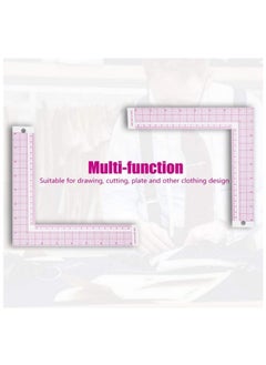 Generic 1PC L-Shape Sewing Ruler Plastic L-Square Curve Ruler with Metric & Inch Measurements, Right Angle Tailor Craft Tool for Drawing, Cutting, Durable Transparent Grid Design  - Image 3