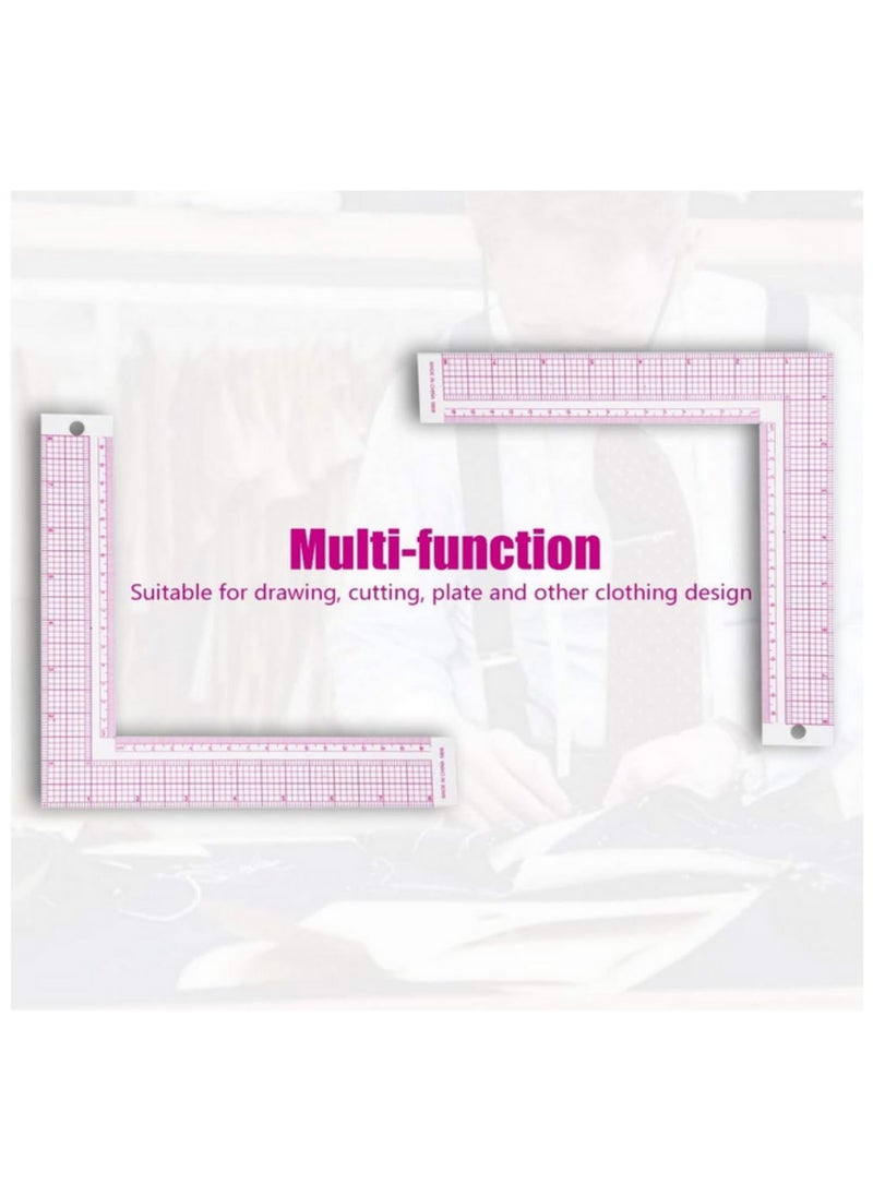 Generic - 1PC L-Shape Sewing Ruler Plastic L-Square Curve Ruler with Metric & Inch Measurements, Right Angle Tailor Craft Tool for Drawing, Cutting, Durable Transparent Grid Design - Image 1