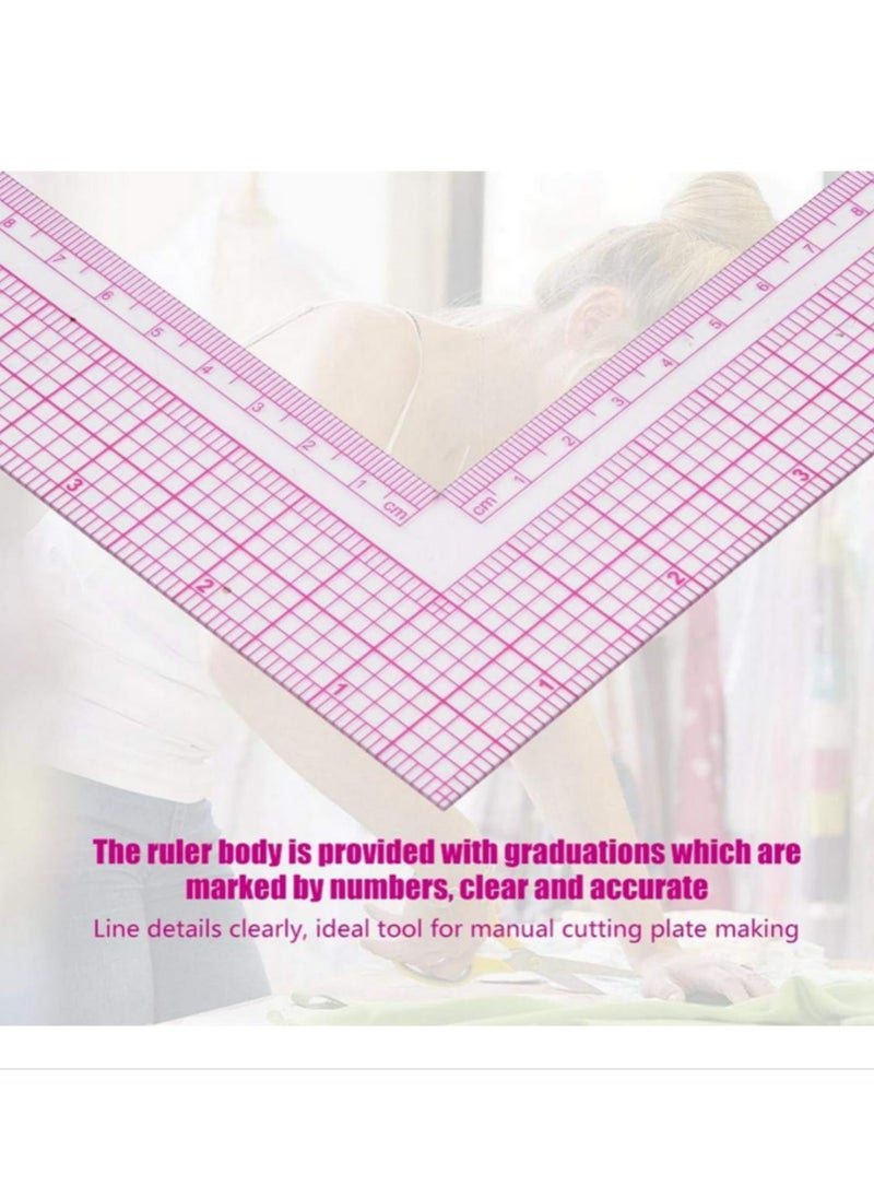 Generic - 1PC L-Shape Sewing Ruler Plastic L-Square Curve Ruler with Metric & Inch Measurements, Right Angle Tailor Craft Tool for Drawing, Cutting, Durable Transparent Grid Design - Image 1