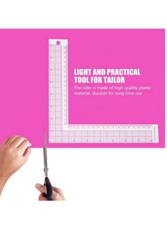Generic 1PC L-Shape Sewing Ruler Plastic L-Square Curve Ruler with Metric & Inch Measurements, Right Angle Tailor Craft Tool for Drawing, Cutting, Durable Transparent Grid Design  - Image 2