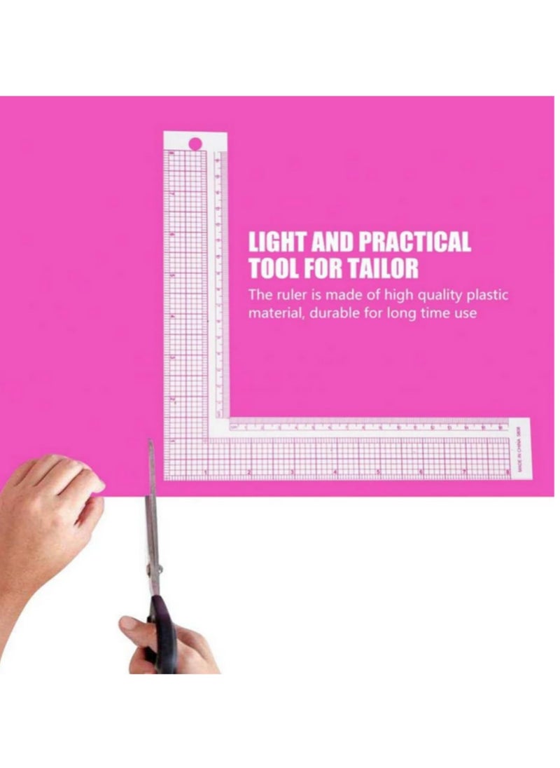 Generic - 1PC L-Shape Sewing Ruler Plastic L-Square Curve Ruler with Metric & Inch Measurements, Right Angle Tailor Craft Tool for Drawing, Cutting, Durable Transparent Grid Design - Image 1