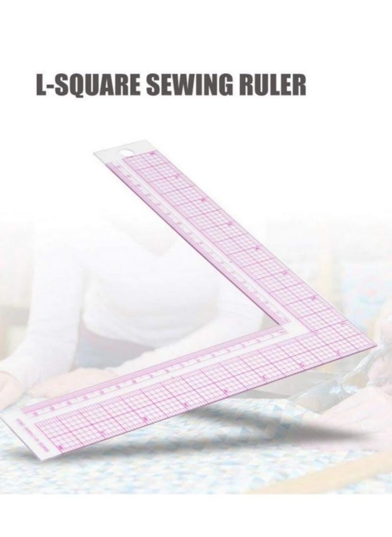 Generic - 1PC L-Shape Sewing Ruler Plastic L-Square Curve Ruler with Metric & Inch Measurements, Right Angle Tailor Craft Tool for Drawing, Cutting, Durable Transparent Grid Design - Image 1