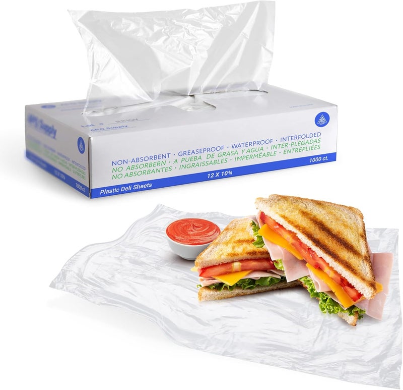 APQ Supply APQ Clear Deli Plastic Sheets, 12 x 10.75 Inch. Pack of 1000 Sandwich Wraps - Image 1