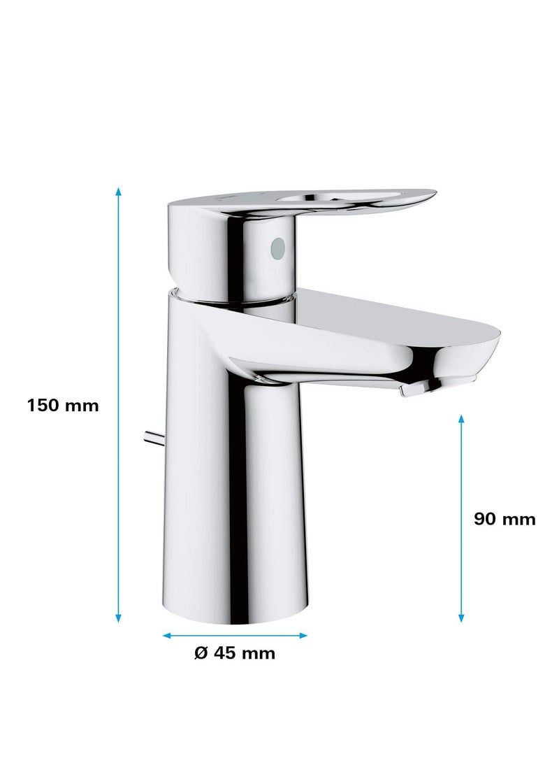 GROHE BauLoop Single Lever Basin Mixer | S-Size | With Plastic Pop-Up Waste Set | Water Saving Bathroom Tap | Bathroom Fixtures | Chrome | 23335000