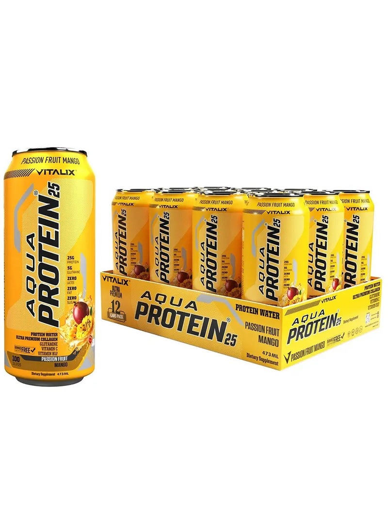 فيتاليكس أكوا بروتين 25 بنكهة فاكهة الباشن مانجو 473 مل عبوة من 12 قطعة - Image 1