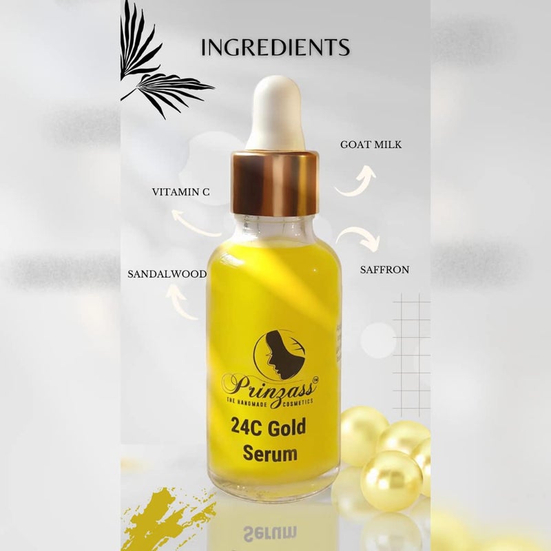 Prinzass The Handmade Cosmetics Prinzass 24K Gold Face Serum for glowing skin Natural Essence 24K Liquid Gold Radiance Boosting Serum  Face Serum for Glowing Skin 30ml  30 ML  - Image 5