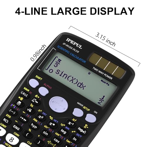 iPepul Scientific Calculators, IPepul Math Calculator with 417 Function, Solar Battery Power and 4-Lines Display, School Supplies for Middle High College Students Teachers (Black) - Image 2