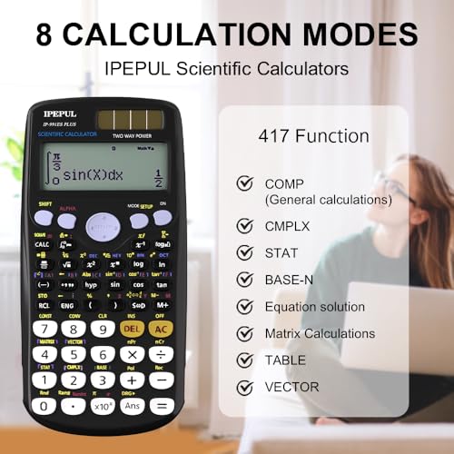 iPepul Scientific Calculators, IPepul Math Calculator with 417 Function, Solar Battery Power and 4-Lines Display, School Supplies for Middle High College Students Teachers (Black) - Image 5