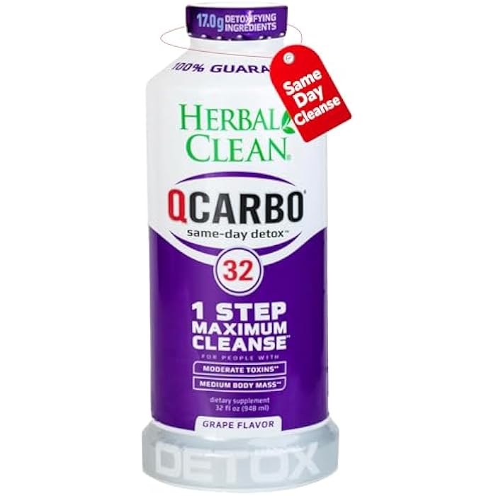 Herbal Clean Qcarbo32 Same Day Detox Cleanse Drink (32 fl oz) - Grape Flavor Full Body Cleanse* Detox Drink for high Toxin Level*, Vitamin B2 and Vitamin B12 for Men & Women - Image 1