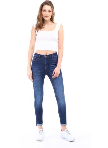 Cedy Denim Women's Light Lycra Skinny Fit Leg Detailed Trousers Viola Navy Blue  - Image 1