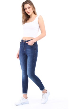 Cedy Denim Women's Light Lycra Skinny Fit Leg Detailed Trousers Viola Navy Blue  - Image 2