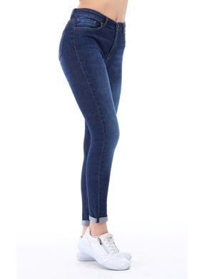 Cedy Denim Women's Light Lycra Skinny Fit Leg Detailed Trousers Viola Navy Blue  - Image 3