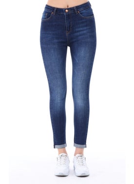 Cedy Denim Women's Light Lycra Skinny Fit Leg Detailed Trousers Viola Navy Blue  - Image 5