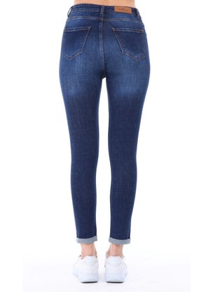 Cedy Denim Women's Light Lycra Skinny Fit Leg Detailed Trousers Viola Navy Blue  - Image 4