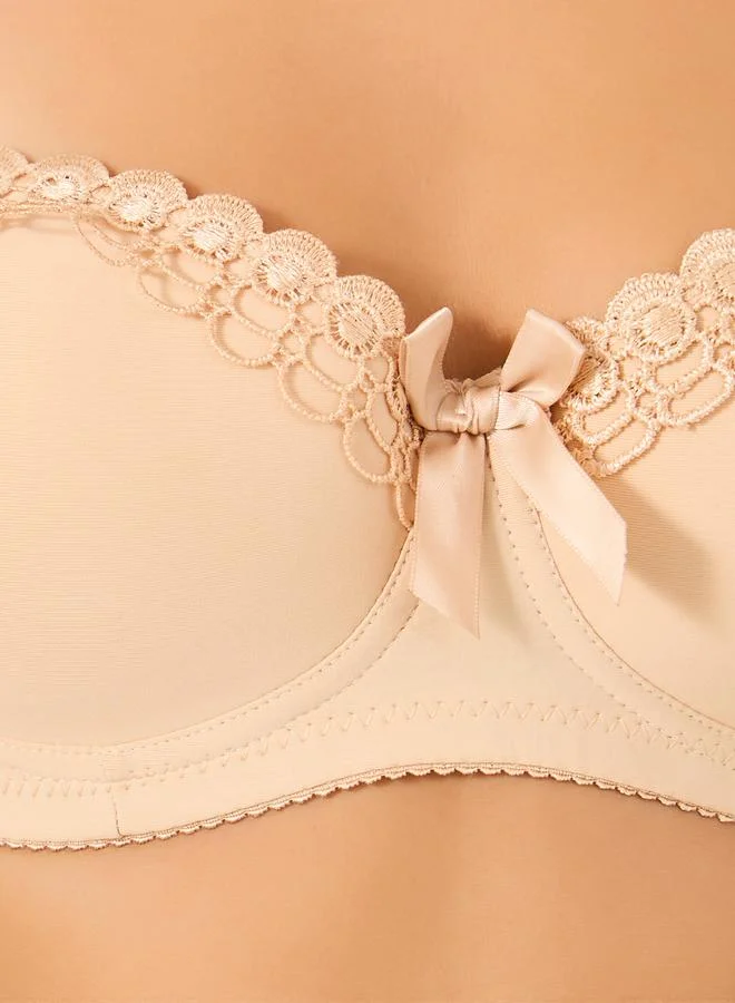 Take Two Take Two Solid Lace and Bow Detail Padded Wired Push Up Bra