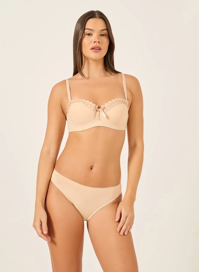 تايك تو Take Two Solid Lace and Bow Detail Padded Wired Push Up Bra