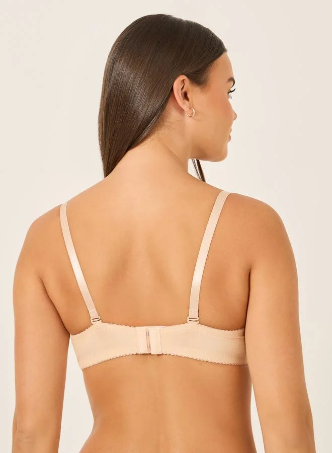 Take Two Take Two Solid Lace and Bow Detail Padded Wired Push Up Bra