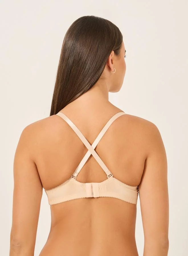 Take Two Take Two Solid Lace and Bow Detail Padded Wired Push Up Bra