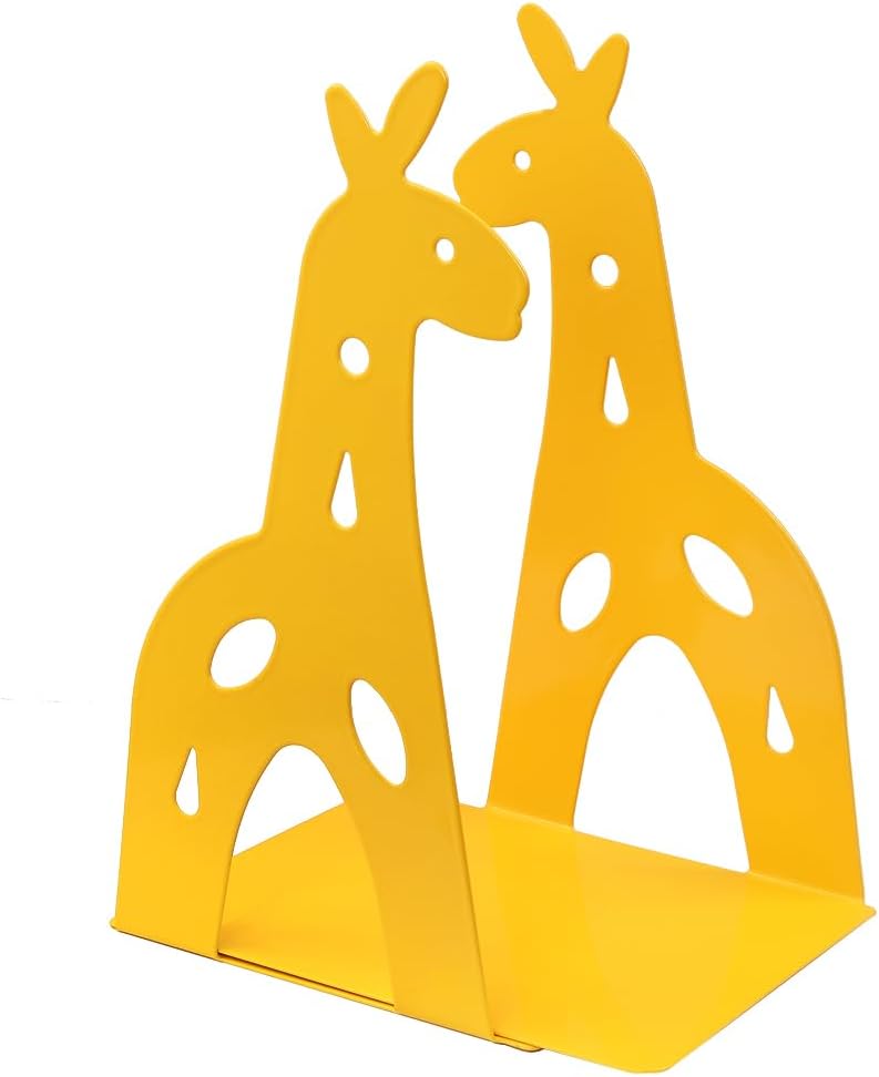 Winterworm Yellow Giraffe Bookends Cute Metal Book Ends Decorative Bookends Animal Style Book Holder Journal Book Organizer CD Holder Home Office Bookends for Back to School Student Birthday Kids Gifts - Image 2