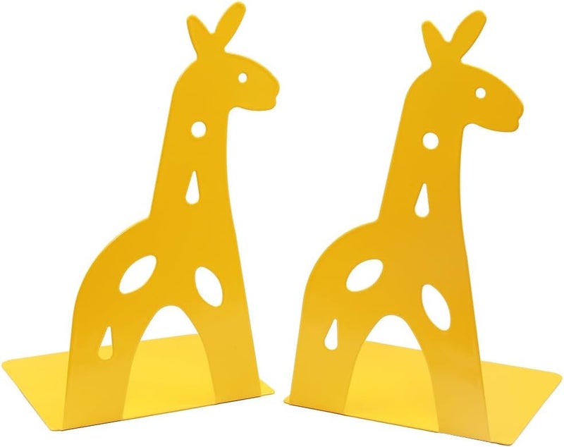Winterworm Yellow Giraffe Bookends Cute Metal Book Ends Decorative Bookends Animal Style Book Holder Journal Book Organizer CD Holder Home Office Bookends for Back to School Student Birthday Kids Gifts - Image 1