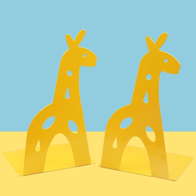 Winterworm Yellow Giraffe Bookends Cute Metal Book Ends Decorative Bookends Animal Style Book Holder Journal Book Organizer CD Holder Home Office Bookends for Back to School Student Birthday Kids Gifts - Image 3