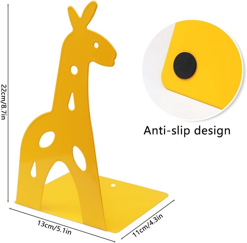 Winterworm Yellow Giraffe Bookends Cute Metal Book Ends Decorative Bookends Animal Style Book Holder Journal Book Organizer CD Holder Home Office Bookends for Back to School Student Birthday Kids Gifts - Image 5