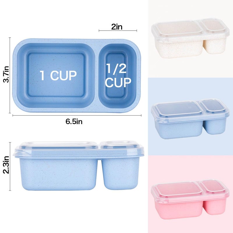 DOSEWART 2-Compartment Reusable Snack Containers with Lids, Wheat Straw Reusable Snack Packs for Food Storage Meal Prep On-the-Go Snacking(3Pack) - Image 2