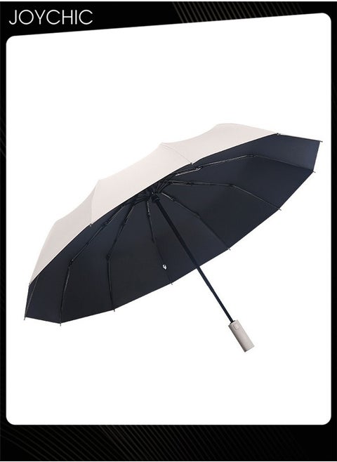 Strong Portable Large Automatic Anti-UV Rainproof Windproof Travel Umbrella With 12 Ribs Beige
