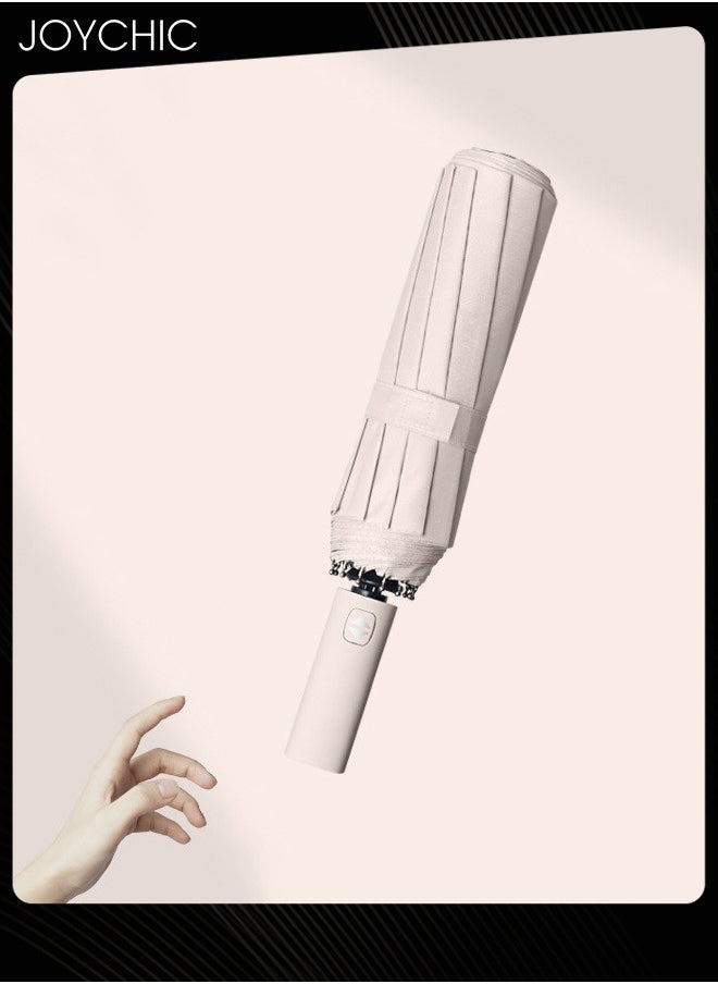 Strong Portable Large Automatic Anti-UV Rainproof Windproof Travel Umbrella With 12 Ribs Beige