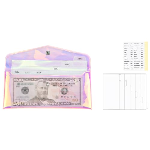 Mogoostry Clear Rainbow Wallet Set With Cash Envelopes, PVC Money Holder, 6PCS Divider, Pocket and Tab Stickers for Bill Planner and Money Organizer - Image 1