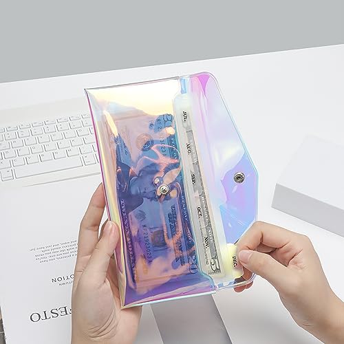 Mogoostry Clear Rainbow Wallet Set With Cash Envelopes, PVC Money Holder, 6PCS Divider, Pocket and Tab Stickers for Bill Planner and Money Organizer - Image 5