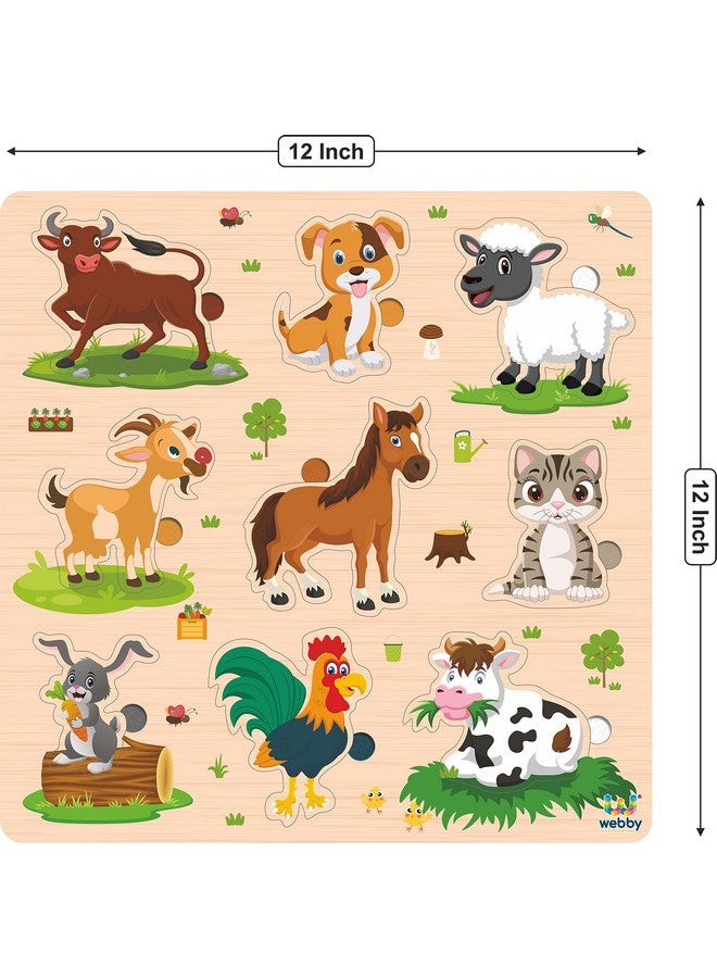 Webby Wooden Farm Animals Montessori Educational Pre-School Puzzle Board Toy For Boys And Girls, Kid - Image 2