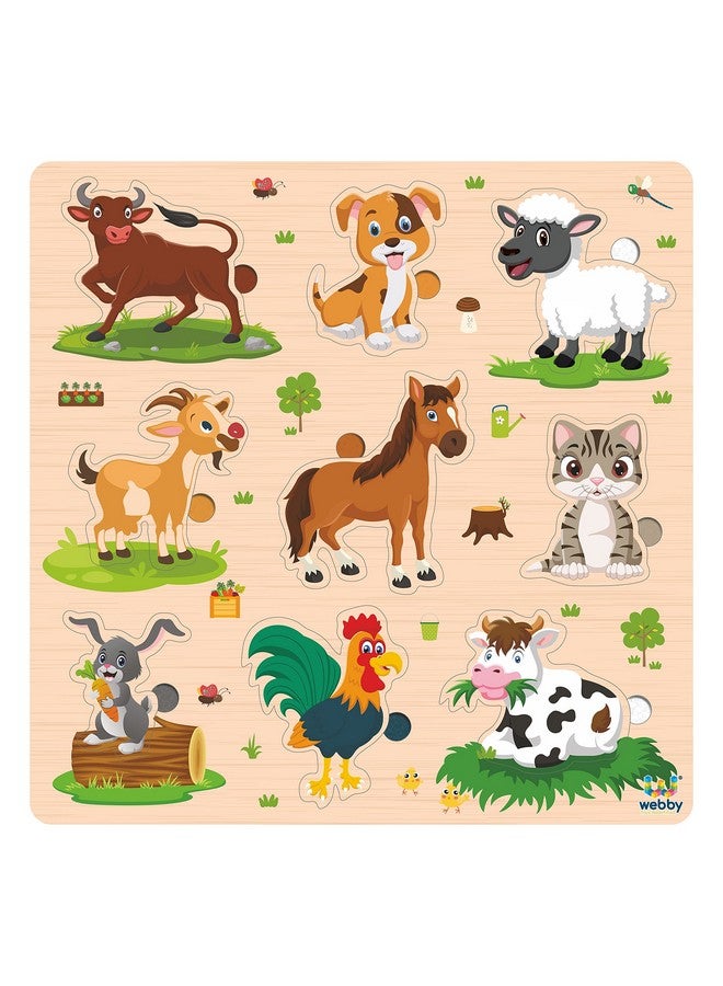Webby Wooden Farm Animals Montessori Educational Pre-School Puzzle Board Toy For Boys And Girls, Kid - Image 1
