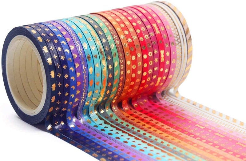 YUBX 24 Rolls Washi Tape Set Foil Gold Skinny Decorative Masking Tape 3MM Wide Scrapbook Tape for DIY Craft Art Projects Journal Gift Wrapping - Image 4